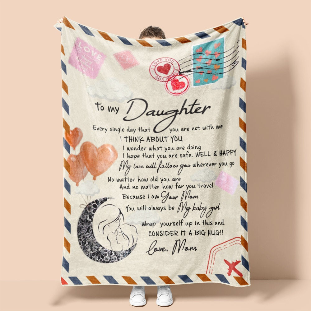 Personalized Air Mail Letter To Daughter From Mom| Sherpa Woven Blankets| Gifts For Daughter|Christmas Gifts