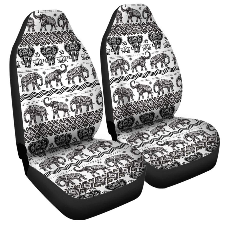 White And Black Indian Elephant Print Universal Fit Car Seat Covers