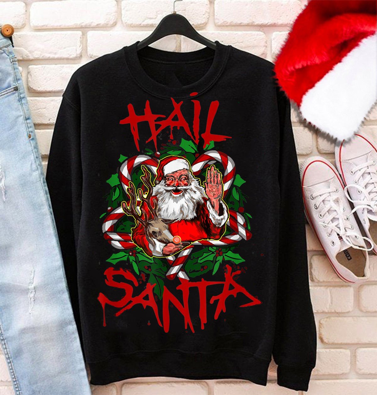 Hail Santa Funny Sleigher Christmas Hail Santa Sweatshirt Christmas Gift For Metal Rock Lover