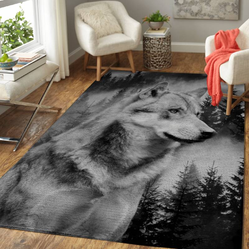 Wolf Forest Black&White – Animals Area Rug Carpet