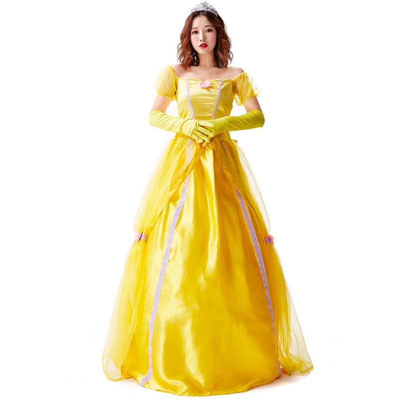 Beauty and the Beast Bell Cosplay Costume Adult Deluxe Halloween Masquerade Party Princess Fancy Dress for Women alx