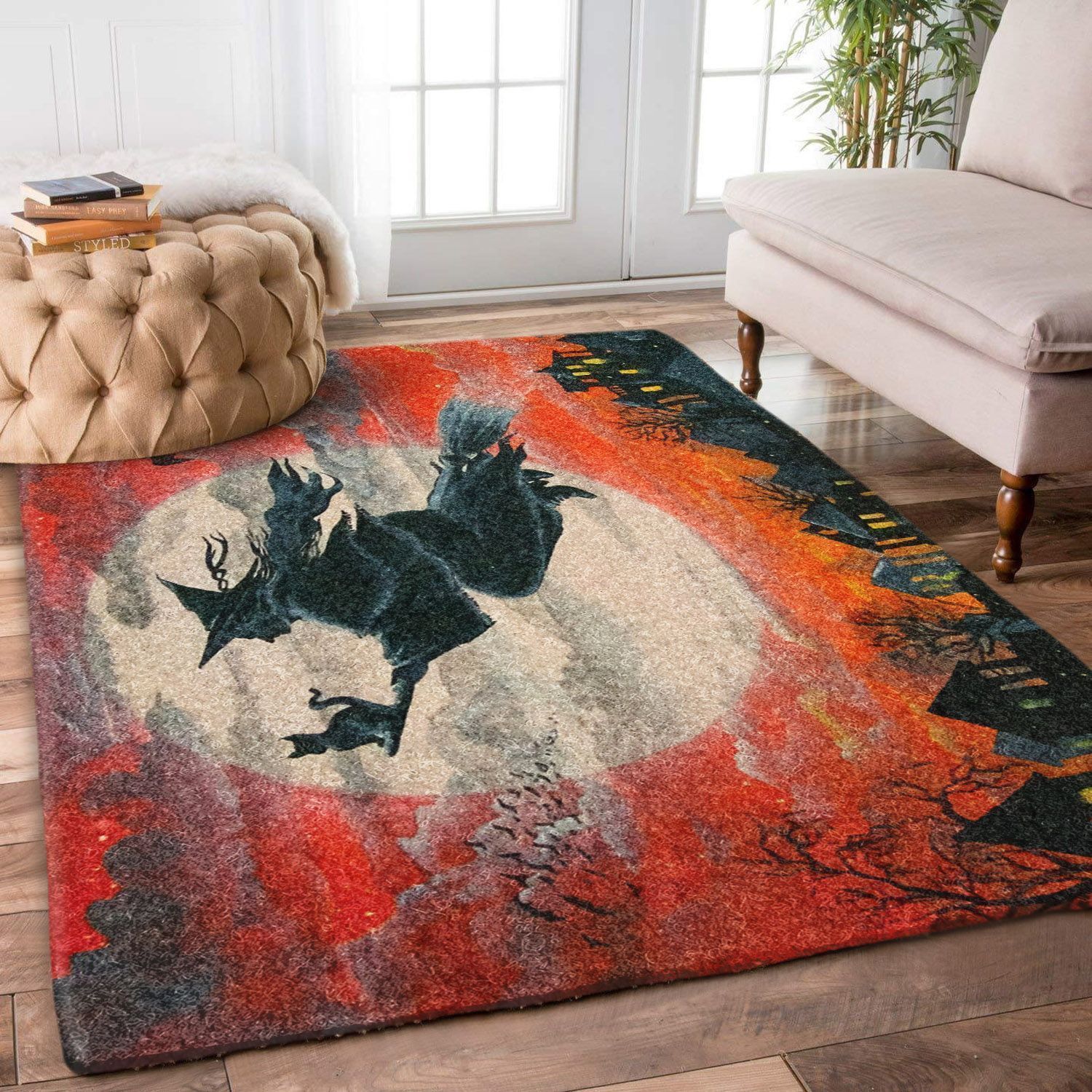 Witch Cat Bat Halloween Area Rug