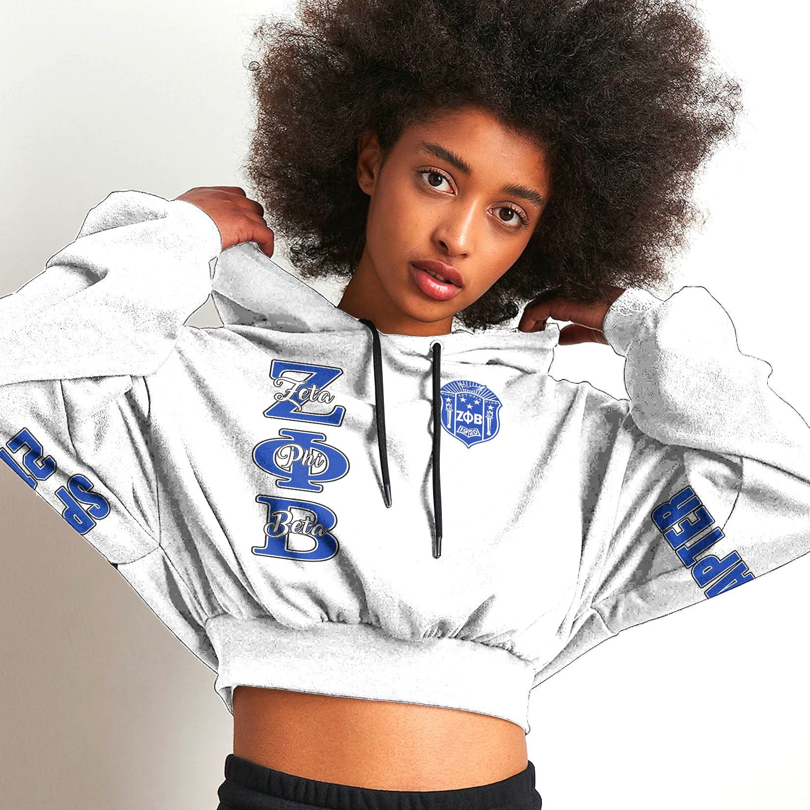 Sorority Hoodie – Personalized Zeta Phi Beta White Croptop Hoodie