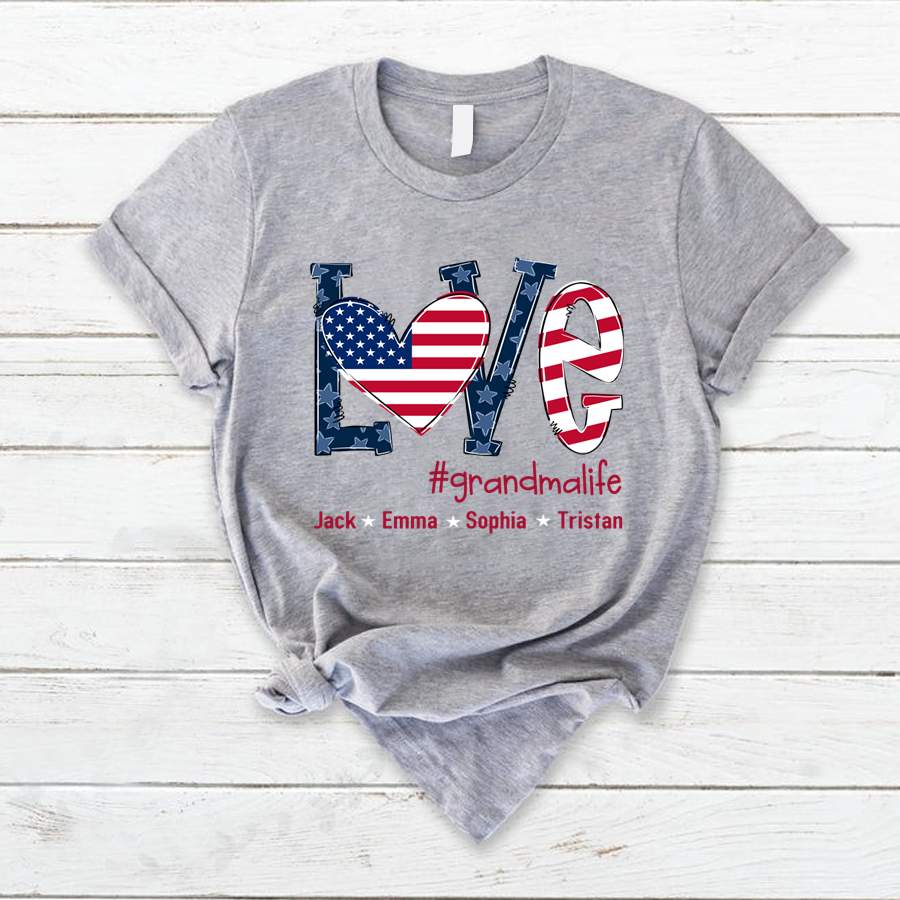 Personalized Love Grandma Life Flag Kids Names Shirt