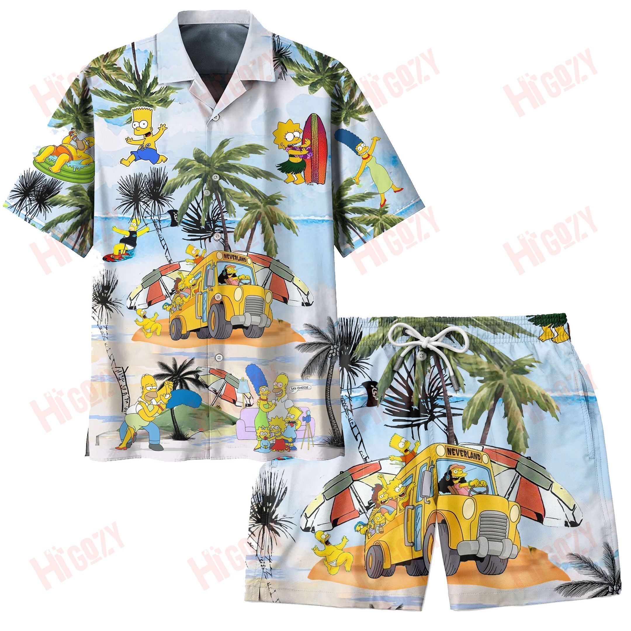 The Simpsons Hawaii Shirt Custom Floral Button Up, The Simpsons Hawaiian Shirt And Short Set Fall Family Beach Gifts For Him Her Couple