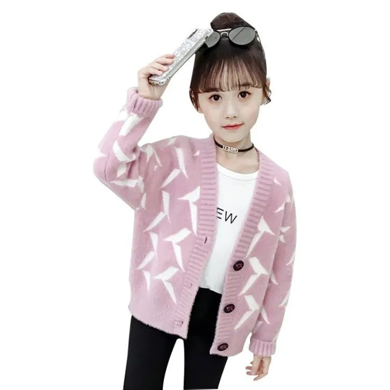 Winter Autumn Teen Girls Pink Cardigan Sweater Children Clothing Knitting Baby Kids Clothes Children’s Casual Coats Knitted 11T alx