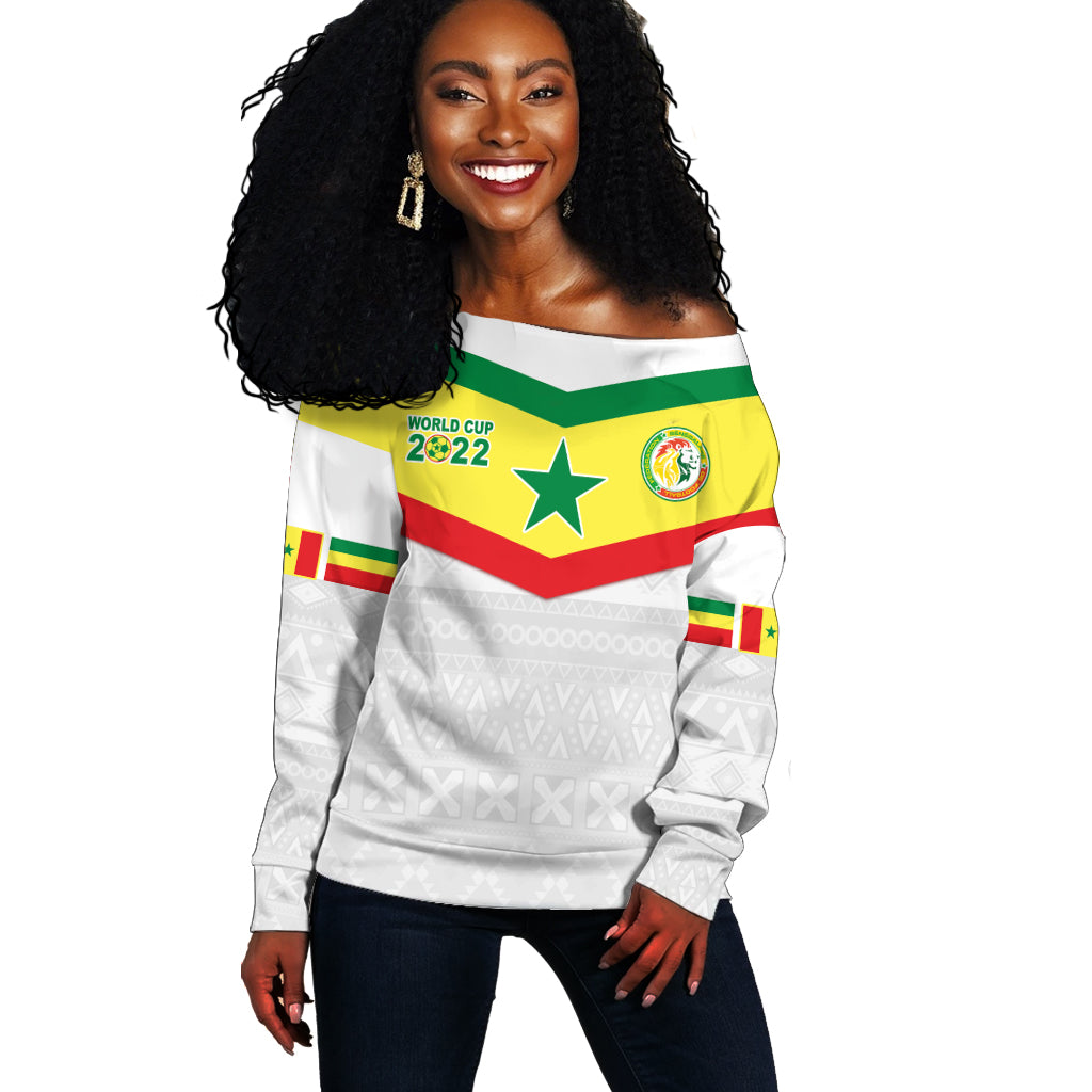 (Custom Personalised) Senegal Football 2022 Off Shoulder Sweater Champion Teranga Lions Mix African Pattern Lt13