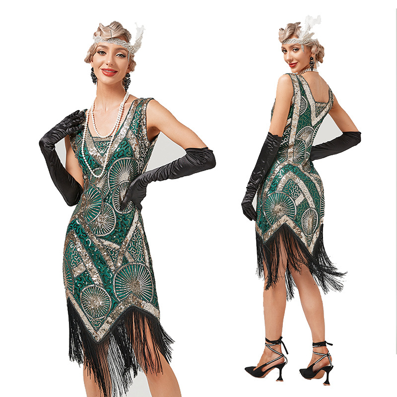 2022 New 1920s Flapper Fringe Sequin Dress Retro Charleston Prom Dress Great Gatsby Party Dance Dress Beaded Toast Dress alx