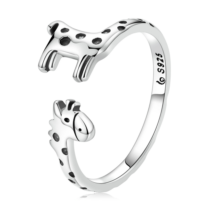 Bamoer New Trendy Genuine 925 Sterling Silver Giraffe Open Ring for Women Puppy Paw Elephant Ring Girl Fine Jewelry Party Gift alx