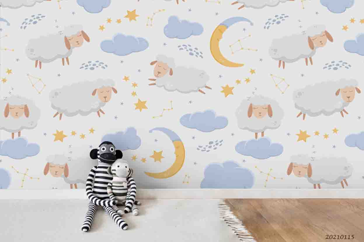 3D Cartoon Animal Sheep Cloud Moon Wall Mural Wallpaper Lqh 116