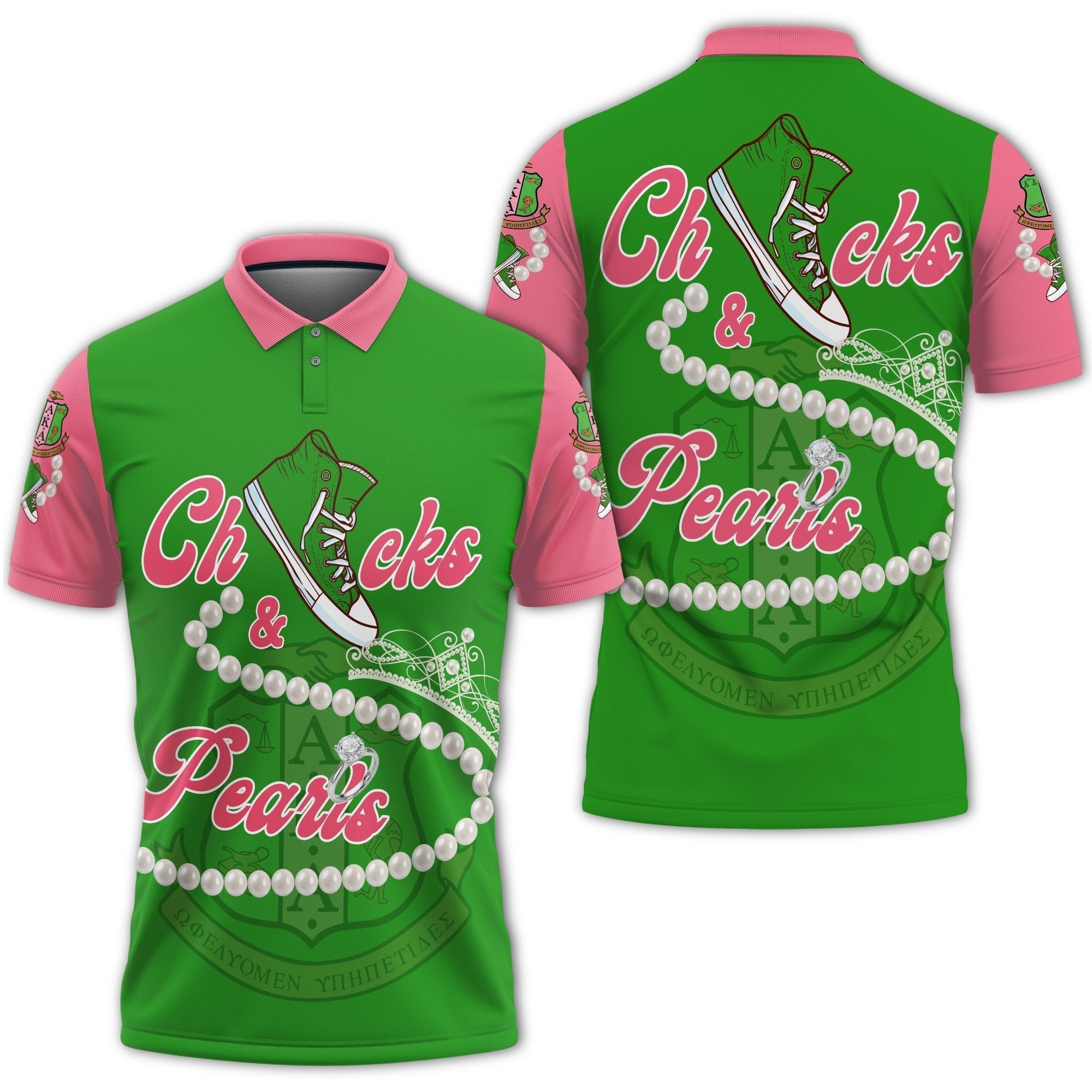 Alpha Kappa Alpha Chucks And Pearls Polo Shirt K.H Pearls