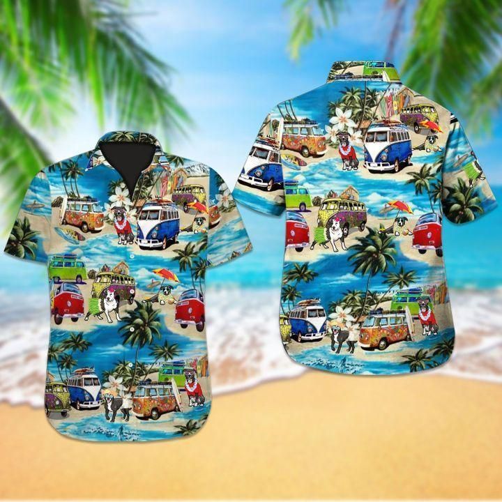 Beach Hawaii Pitbull Dog For Man And Woman Print Short Sleeve Hawaiian Shirt Y97