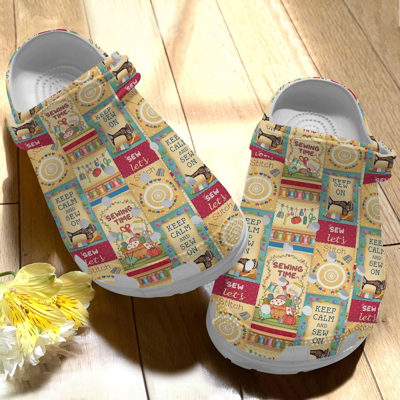 Sewing Personalize Clog, Custom Name, Text, Fashion Style For Women, Men, Kid, Print 3D Whitesole Sewing Time