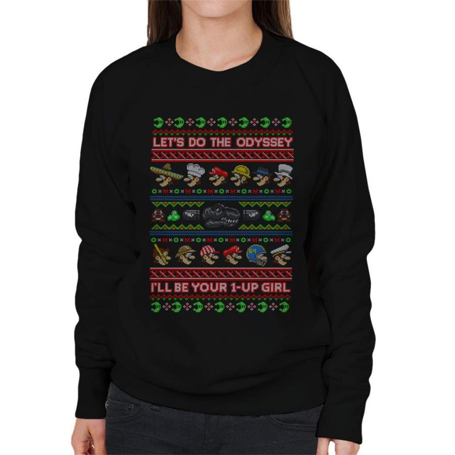 Super Mario Odyssey Christmas Knit Pattern Women’s Sweatshirt