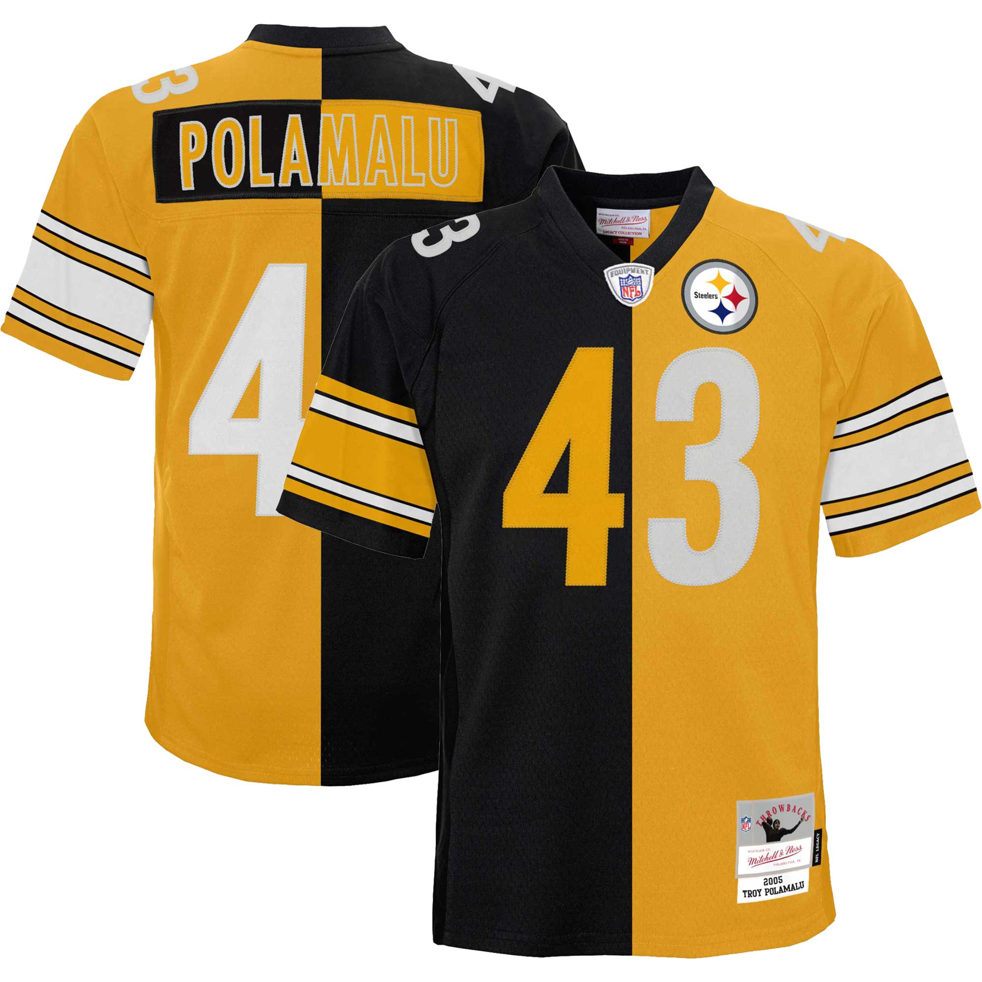 Troy Polamalu Pittsburgh Steelers Mitchell & Ness Youth Split Legacy Jersey – Black/Gold