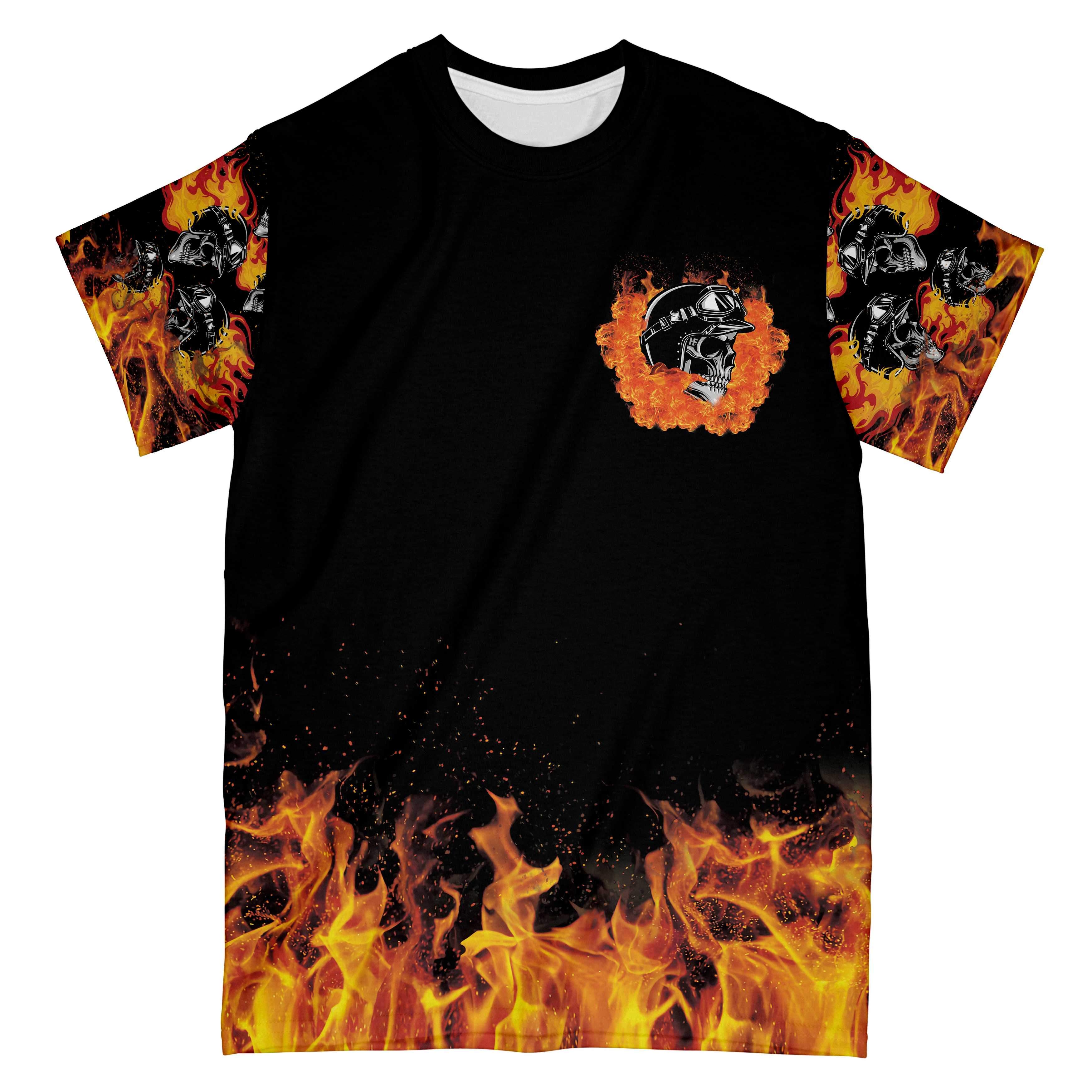 Fire From Hell Skull Motorcycle All Over Print T-Shirt, Cool Gift For Motorbike Lovers