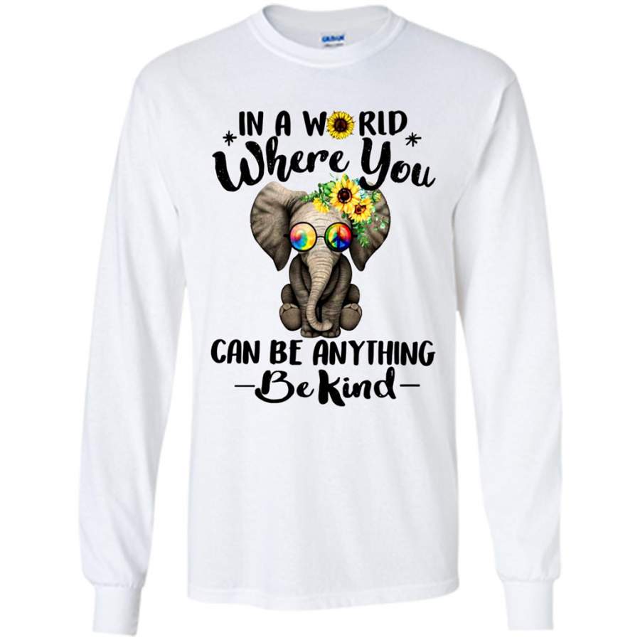 In A World Where You Can Be Anything Be Kind Floral Elephant ,Hippie Peace sign – Gildan Long Sleeve Shirt