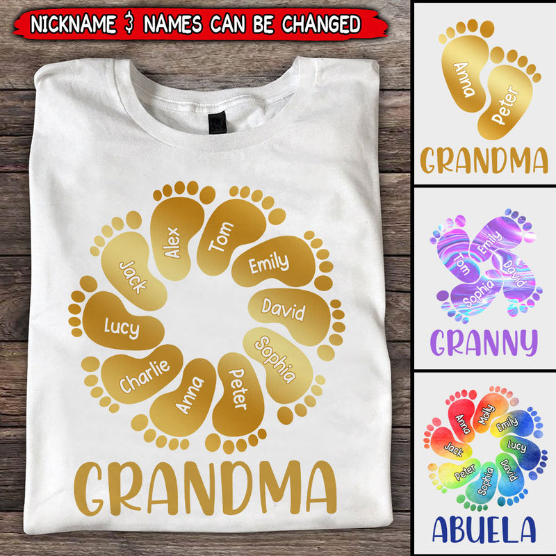 Personalized Grandma Mom Footprints Color Grandkids Shirt