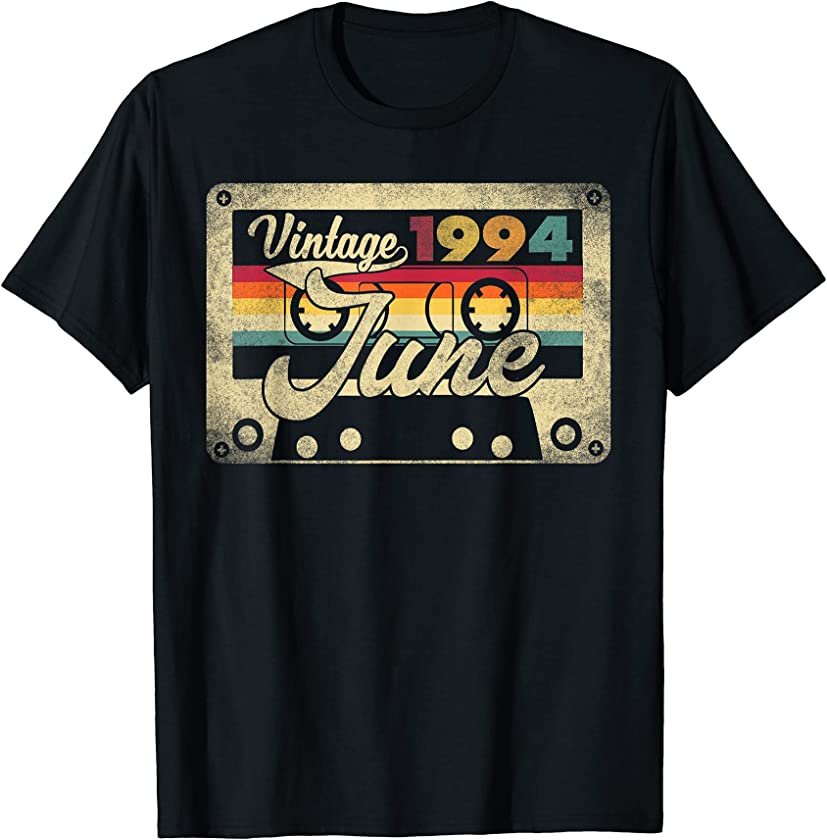 Vintage June 1994 27th Birthday 27 Years Old Retro Cassette T-Shirt