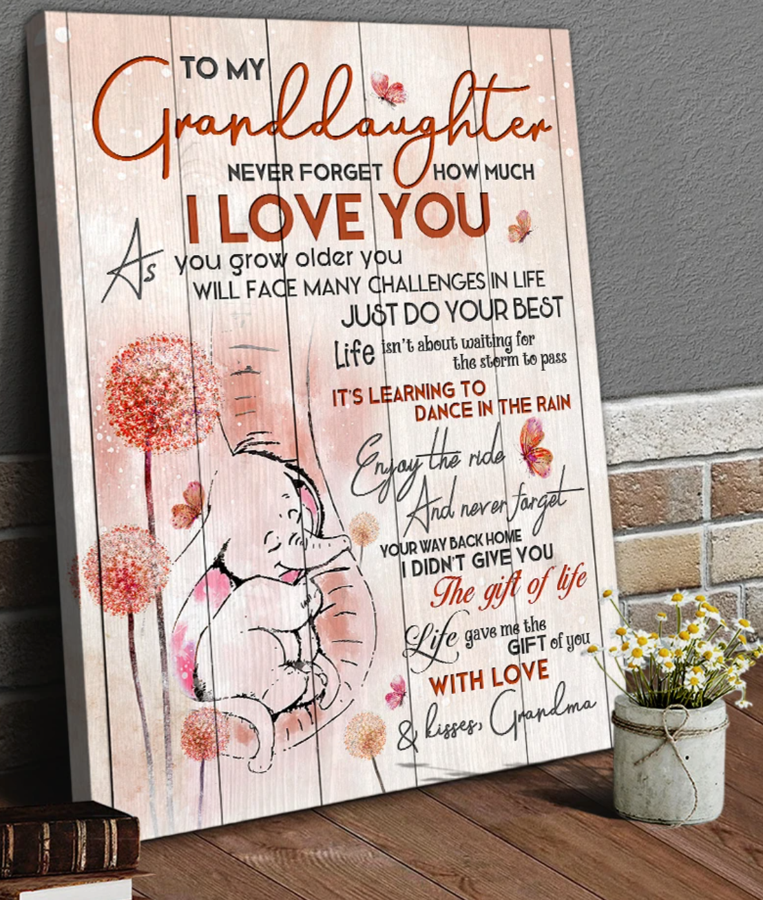 To My Granddaughter Elephant Premium Wall Art Canvas