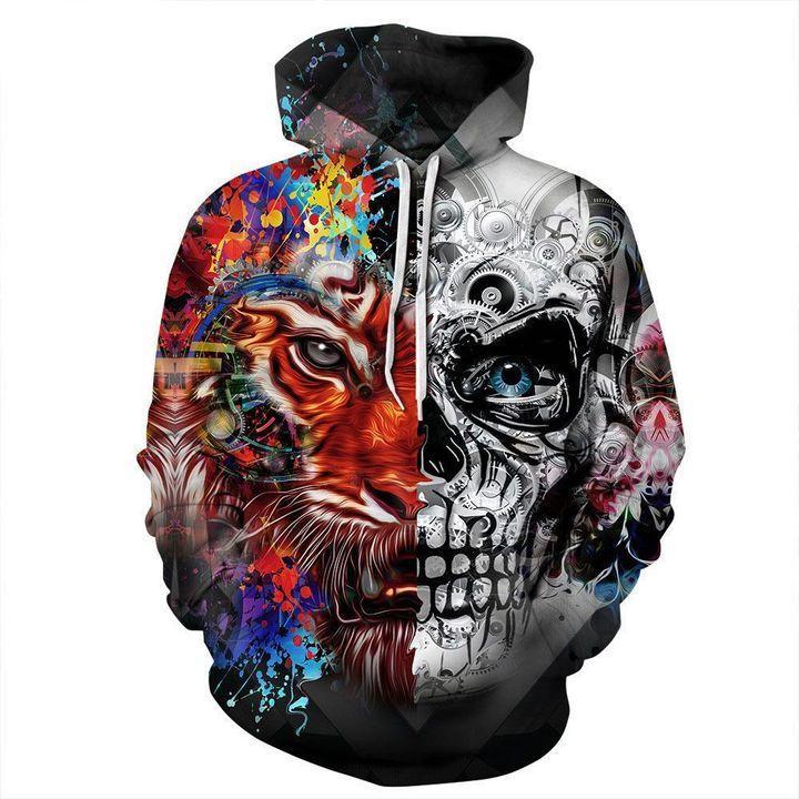 Skull Lion Halloween Colorful 3D All-Over Print Unisex Hoodie