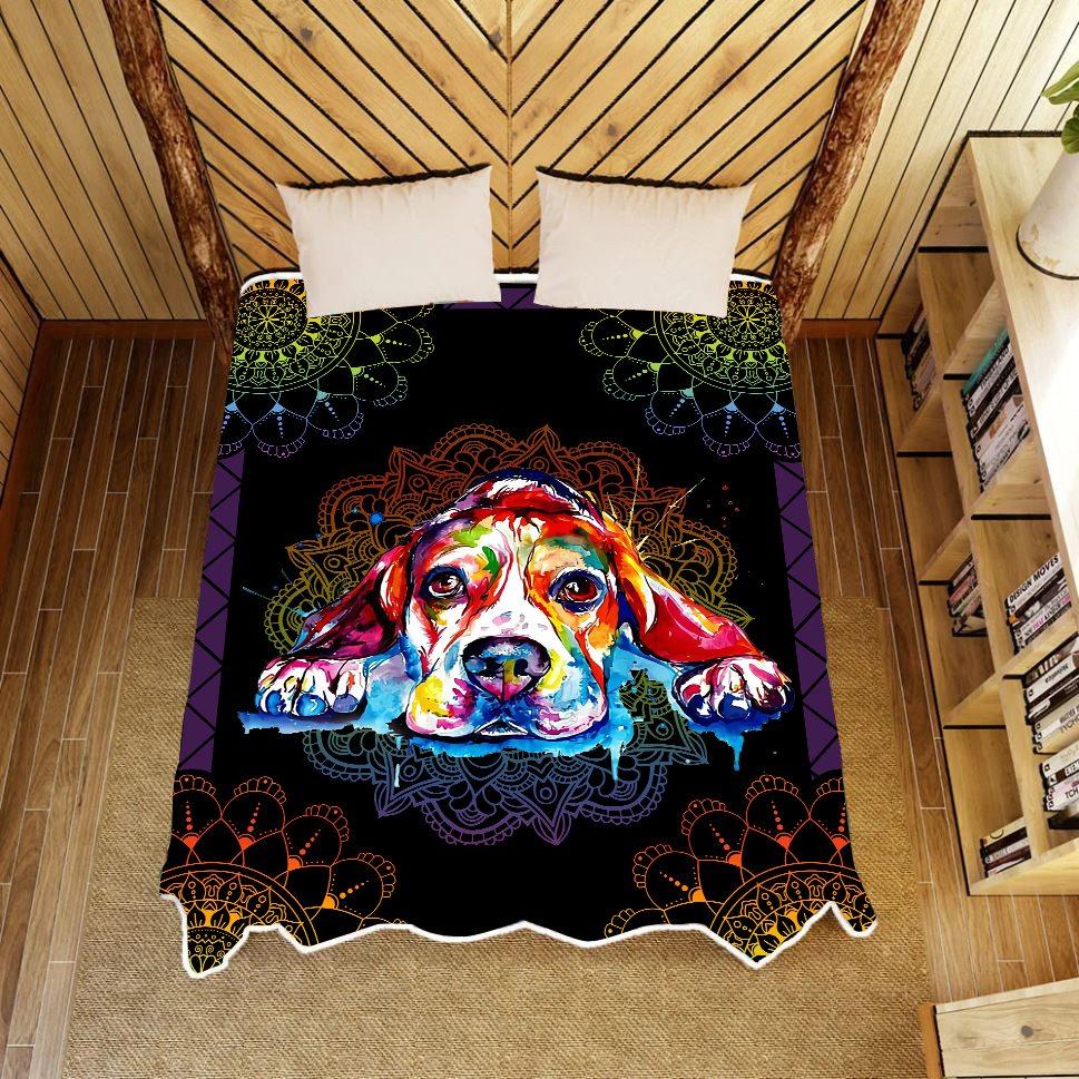 Beagle Rainbow Mandala Fleece Blanket And Quilt Blanket, Home Decor Bedding Couch Sofa Soft and Comfy Cozy