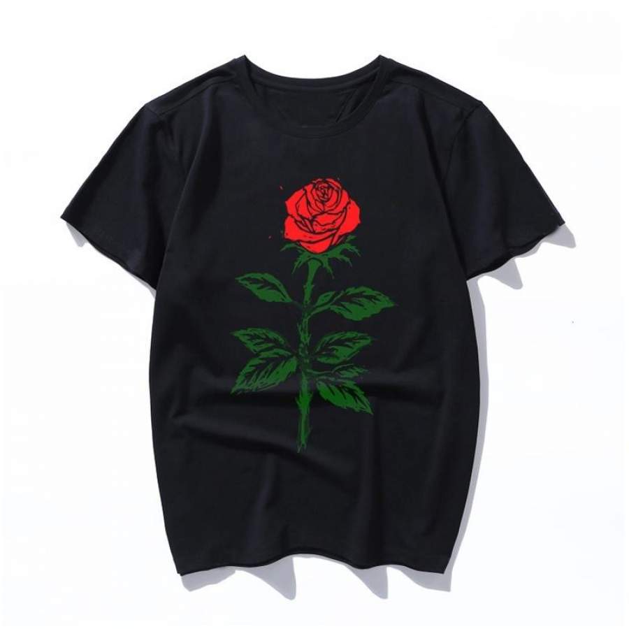 valentine rose love 90s Fashion T Shirt Women Kawaii Print Short Sleeve O-neck men T-shirt Vintage Vogue Ullzang TShirt Harajuku Top Tees Female