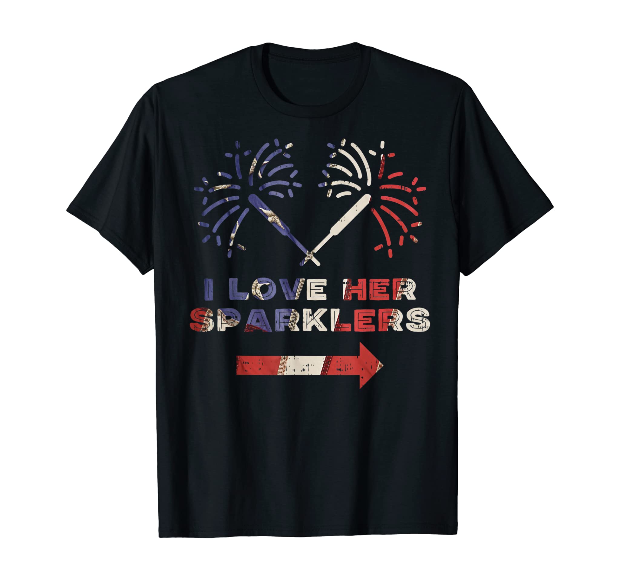 Mens Love Her Sparklers Matching Couple 4th Of July Men Boyfriend T-Shirt