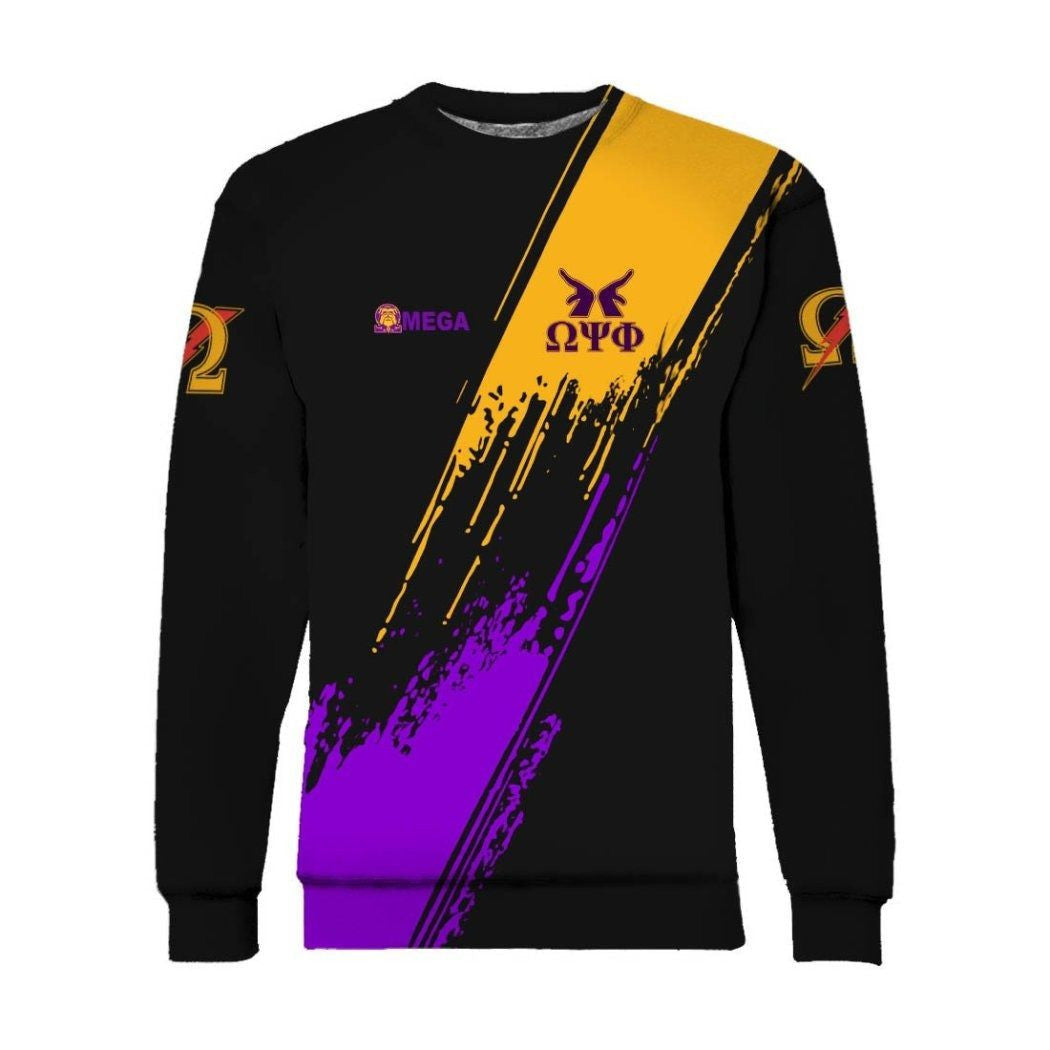 Fraternity Sweatshirt – Omega Psi Phi Yellow Purple Paint Style Sweatshirt