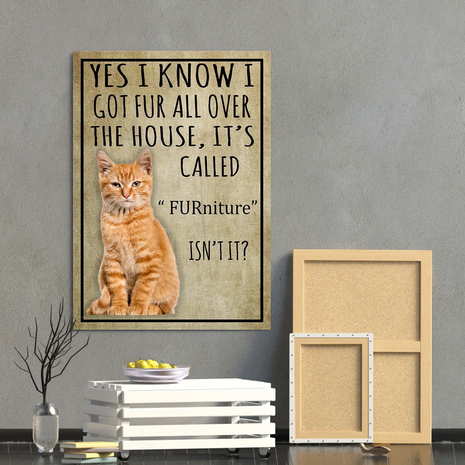 Tabby Cat Canvas Prints- Anniversary, Birthday, Housewarming, Christmas Gift – Yes I Know I Got Fur All Over The House It’S Called Furniture