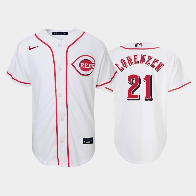 21 Michael Lorenzen Youth Reds Home White Jersey