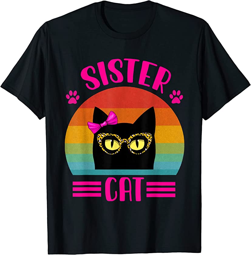 Retro Little Sister Cat with leopard glasses Cat Lovers T-Shirt