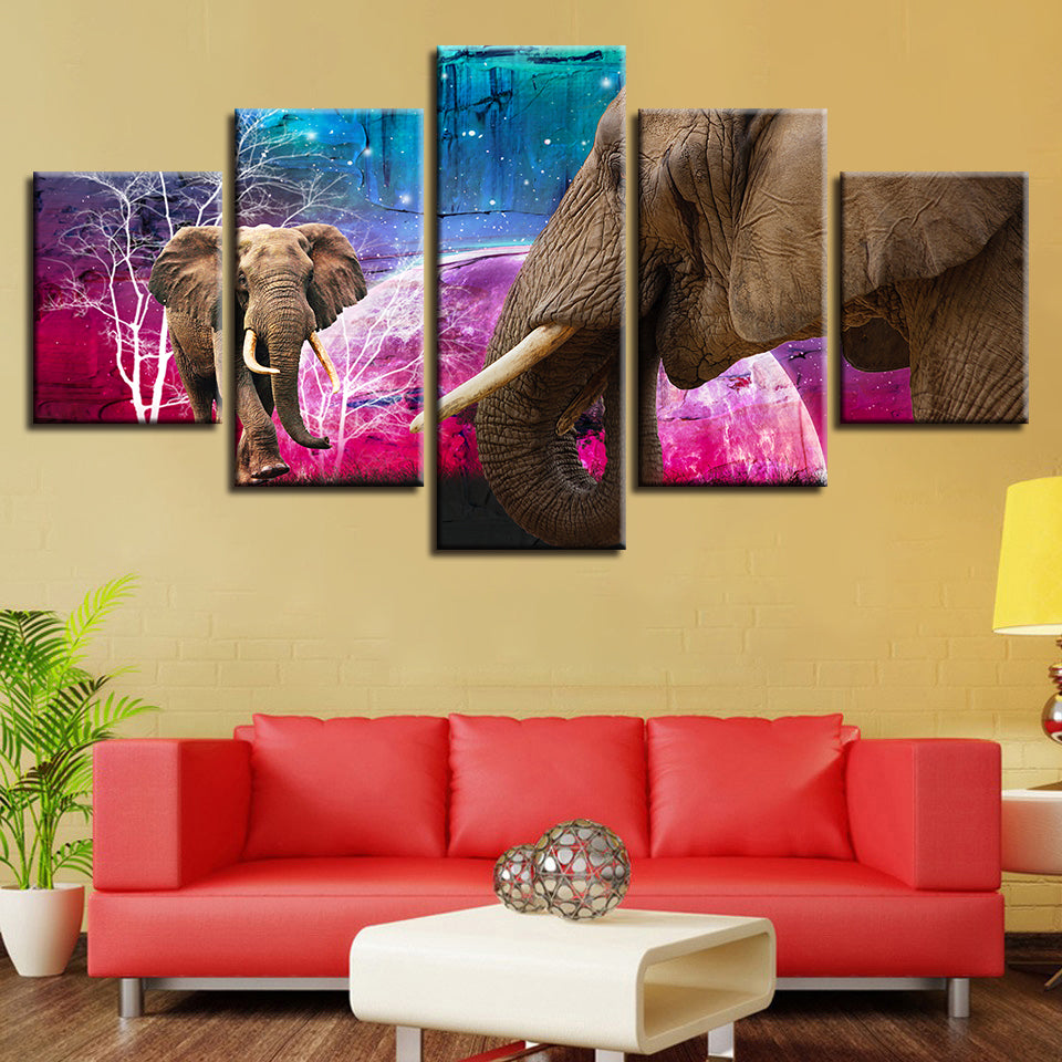 Majestic Elephants 5 Piece Hd Multi Panel Canvas Wall Art Frame