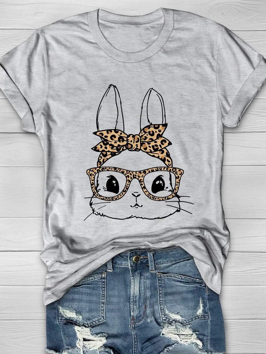 Easter Bunny Leopard Print Short Sleeve T-Shirt