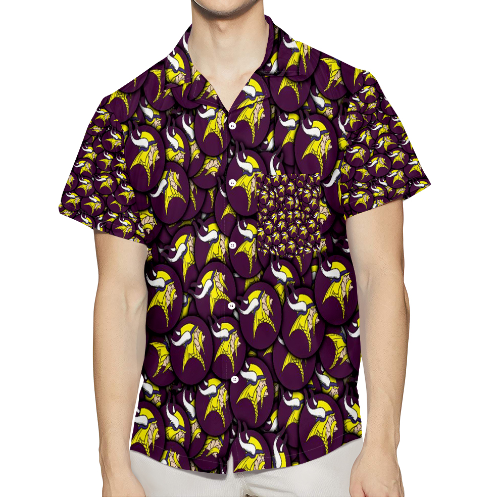 Minnesota Vikings Emblem V9 3D All Over Print Summer Beach Hawaiian Shirt With Pocket