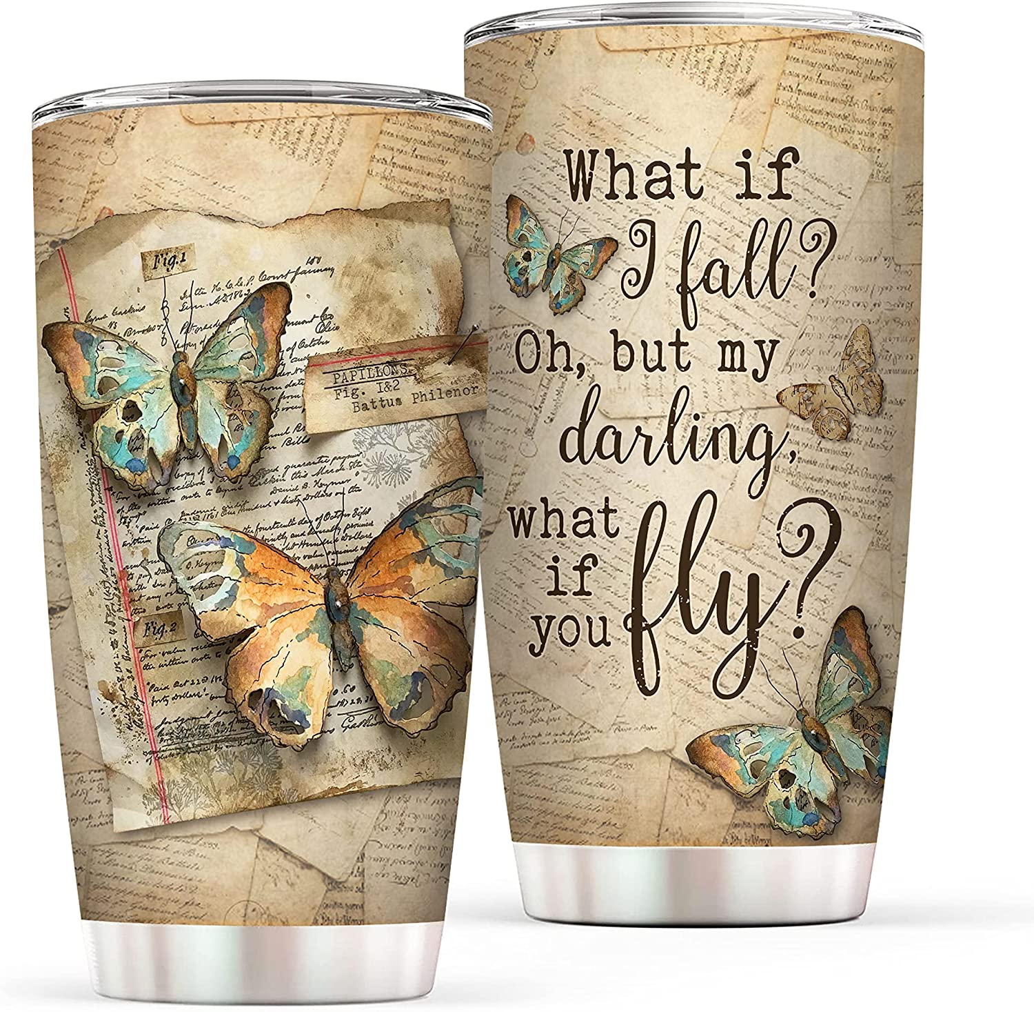 Butterfly Gift For Women – 20Oz Insulated Stainless Steel Tumbler With Positive Inspirational Quote – Vintage Boho Gifts – Motivational, Religious, Spiritual, Inspirational Gifts For Women