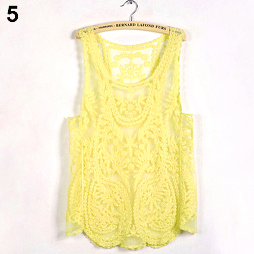 Women’s Sleeveless Lace Tank Top Sexy Embroidery Hollow-out Floral Crochet Shirt alx