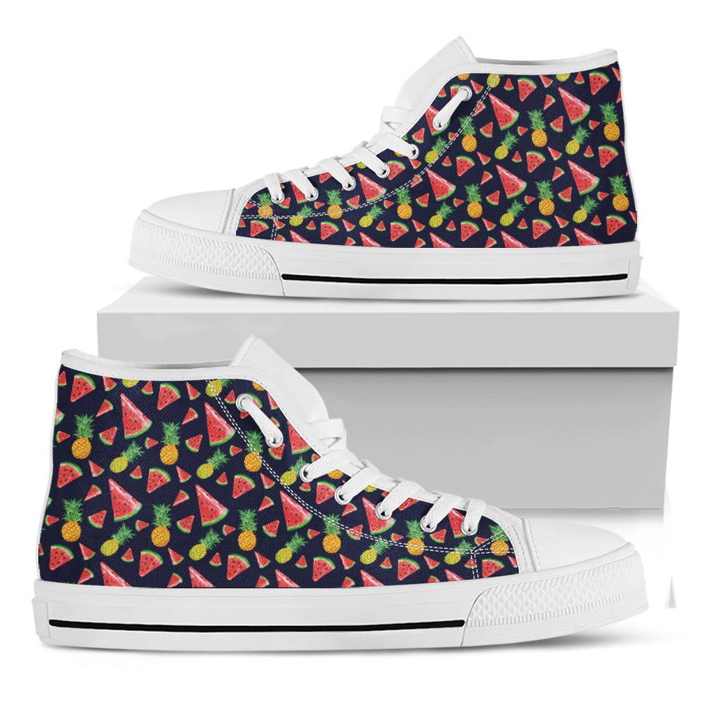 Watercolor Tropical Pattern Print White High Top Shoes