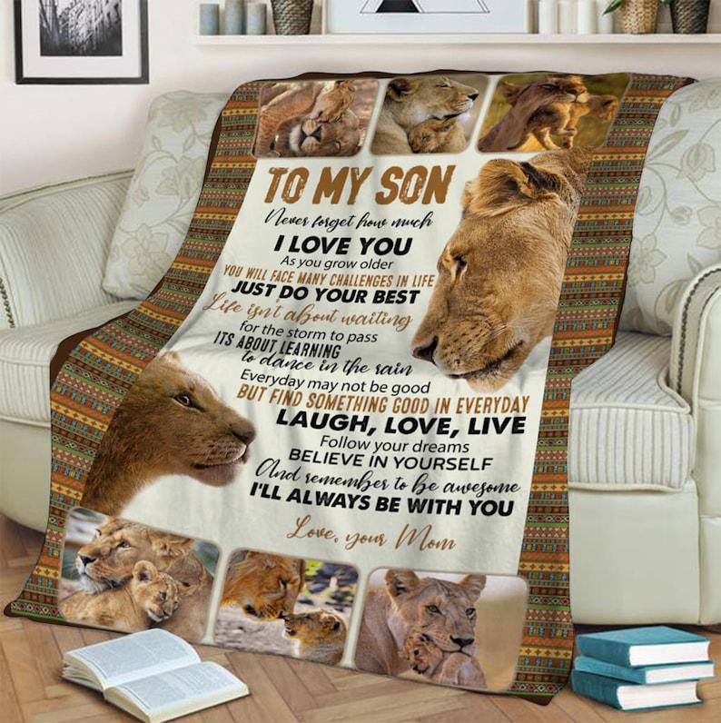 To My Son Remember To Be Awesome Fleece Blanket Gift For Family,Birthday,Daughter,Son,Lion Lovers Gift Home Decor Bedding Couch Sofa Soft And Comfy Cozy