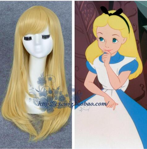 Biamoxer Alice in Wonderland Alice Yellow Golden Cosplay Wig Straight Long Synthetic Hair Costume Party Halloween Party Wigs alx