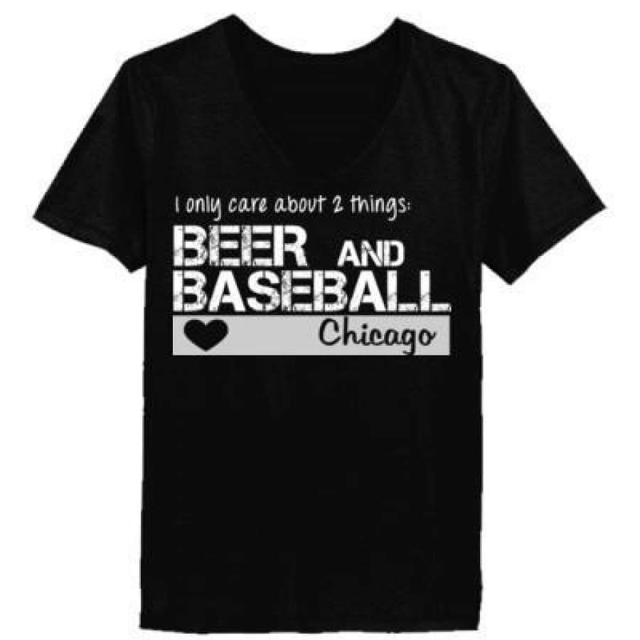 AGR Chicago White Sox I Only Care About 2 Things Beer And Baseball – Ladies’ V-Neck T-Shirt