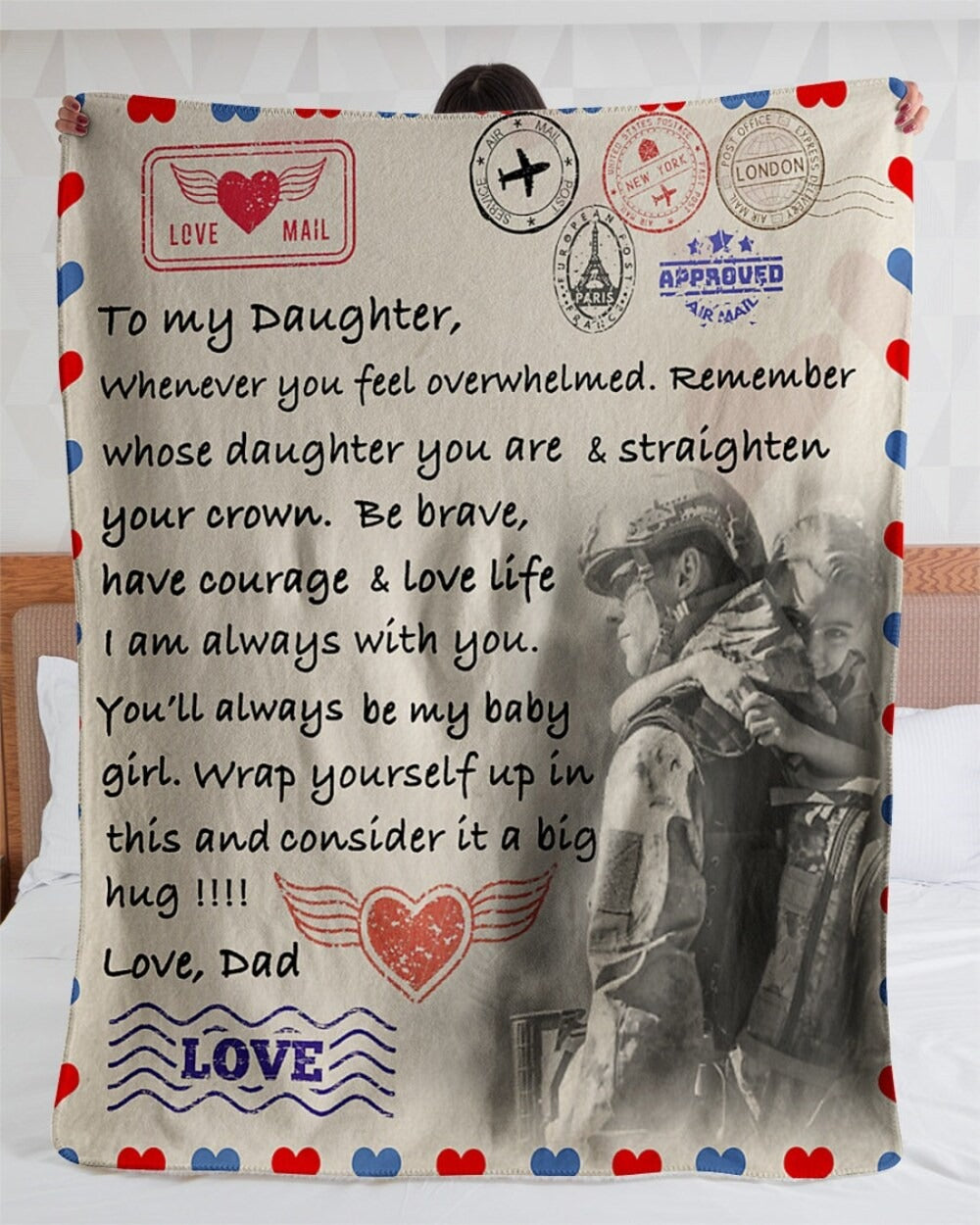 Love Letter To Daughter From Veteran Dad, Fleece Sherpa  Blankets, Gifts For Daughter Fleece Blanket, Sherpa Blanket