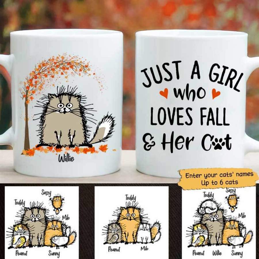 Just A Girl Who Loves Fall And Her Funny Cat Personalized Mug