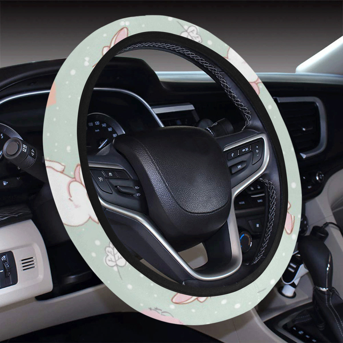 Rabbit Pattern Print Design Rb011 Steering Wheel Cover With Elastic Edge