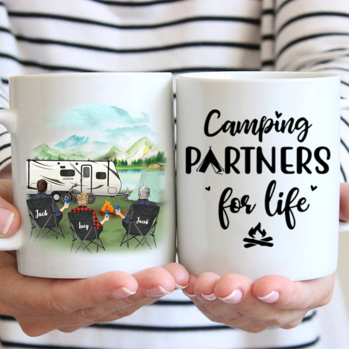 Personalized Gift For Same Sex Couple – Personalized Camping Mug – 3 Man – Camping Partners For Life