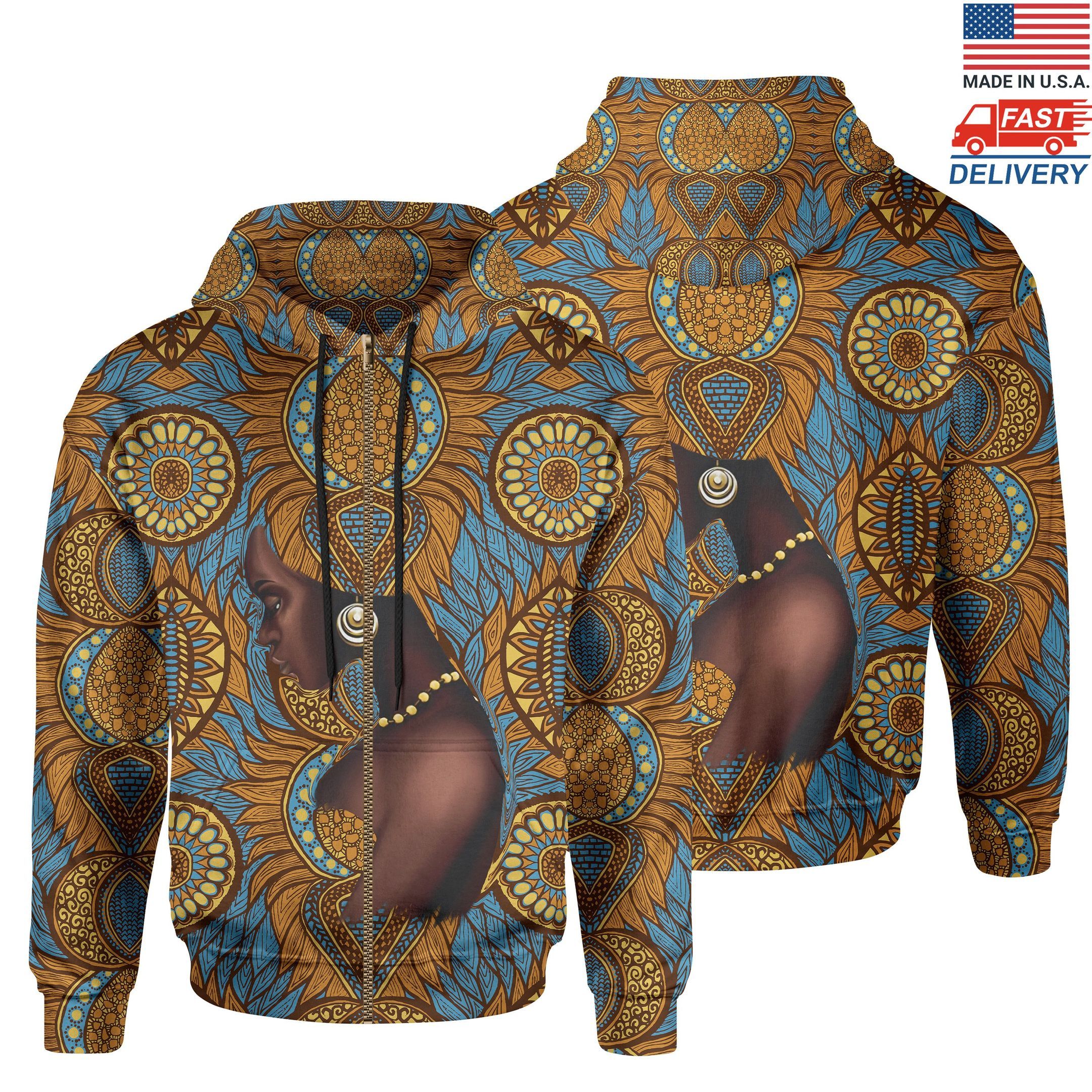 Unisex African Africa Black Girl Floral 3D Zip Hoodie All Over Print