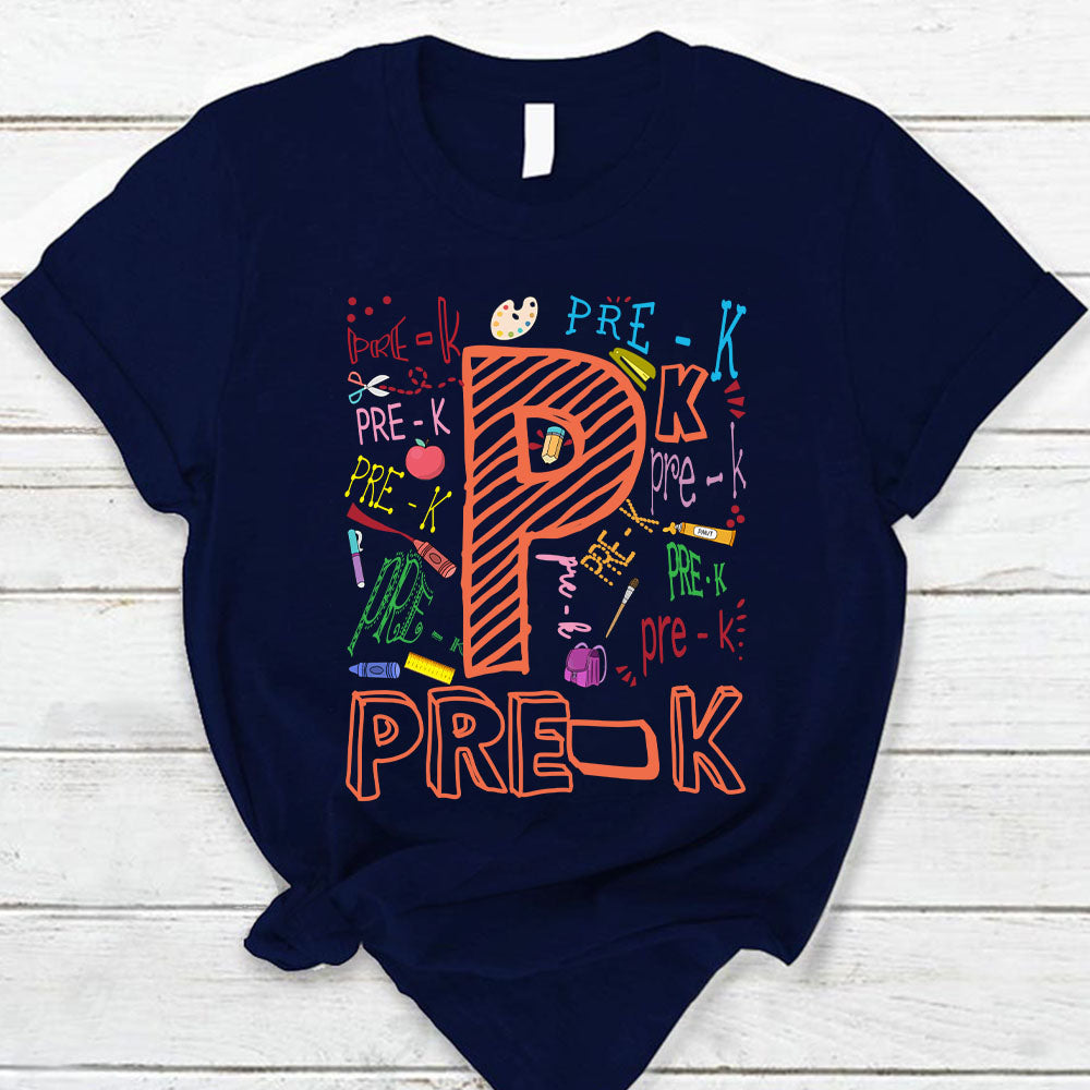 Pre-Kindergarten Colorful Sketch T-Shirt For Teacher Ph99 Nh00