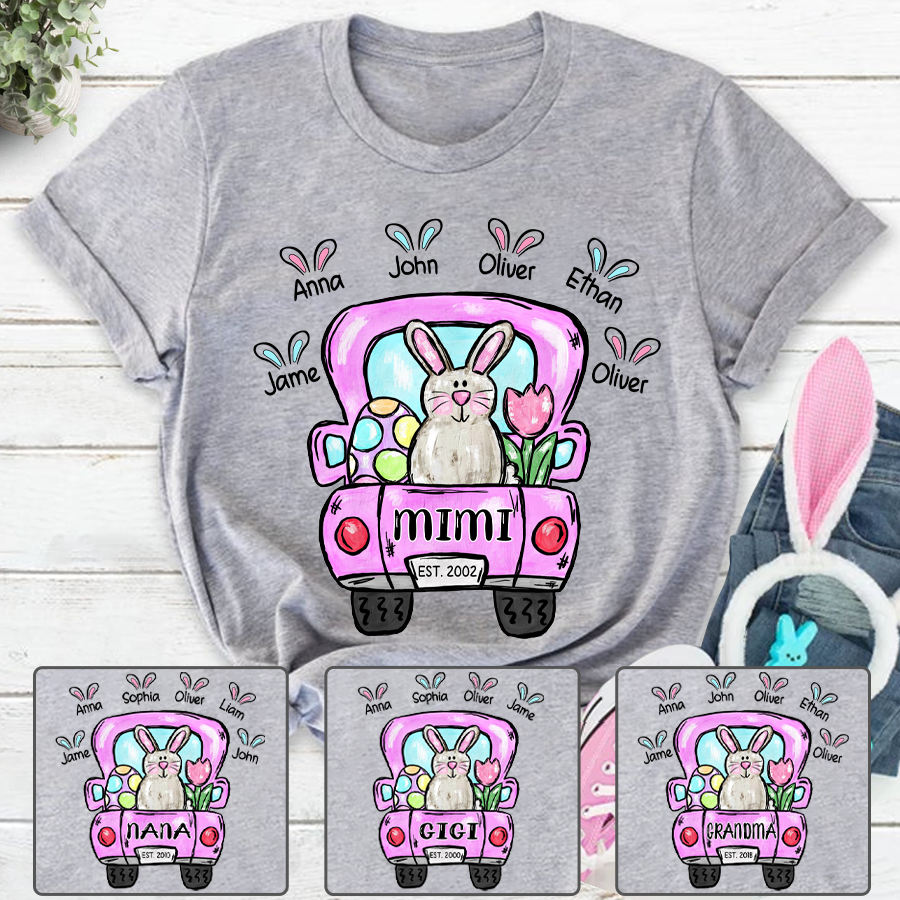 Personalized Mimi Est And Grandkids Truck Easter Bunny T-Shirt