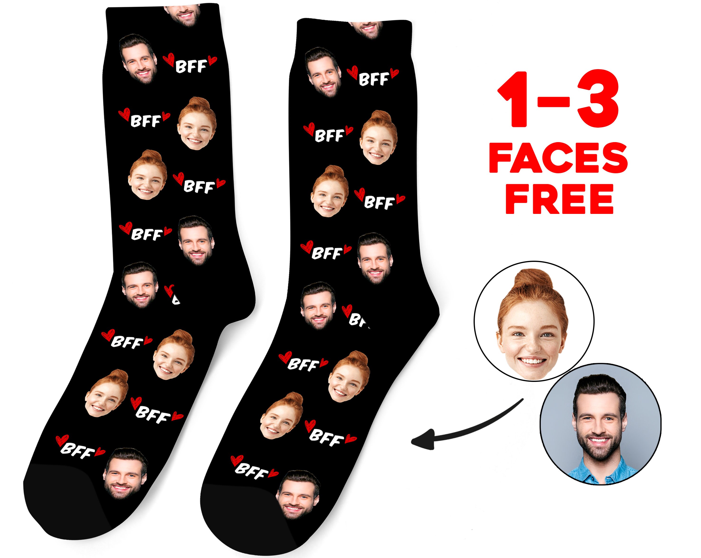 Custom Face Socks, Bff Personalized Photo Socks, Bff Picture Socks, Face on Socks, Customized Gift For Best Friends