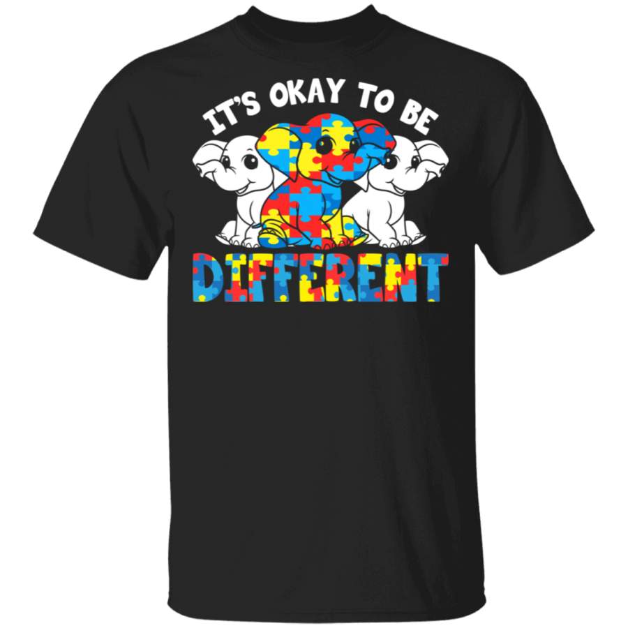 It’s Ok To Be Different Cute Elephant Autism Awareness Autistic Children Autism Patient Kids Men Women Elephant Lover Gifts T-Shirt